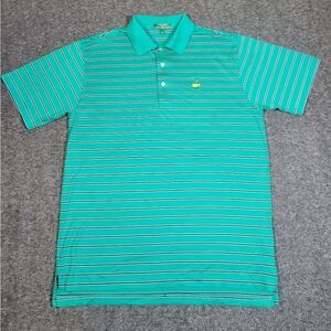 Master's Peter Millar Men's Polo  Golf Size L Green Striped Navy White Shirt